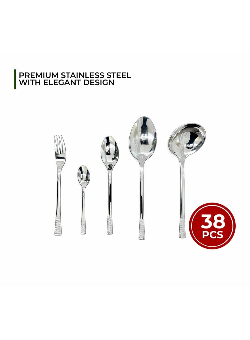 38-Piece Premium Stainless Steel Cutlery Set with Stand - Image 3